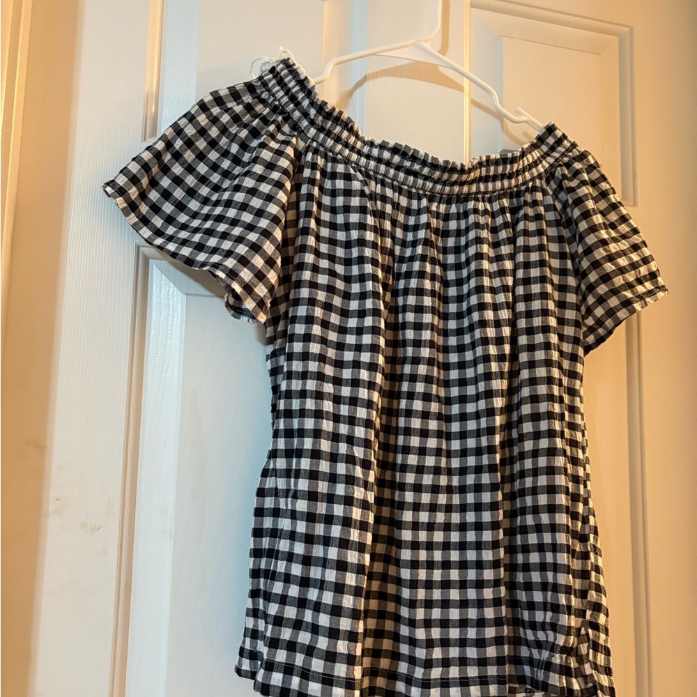 Loft Black and White Gingham Off-Shoulder Top
